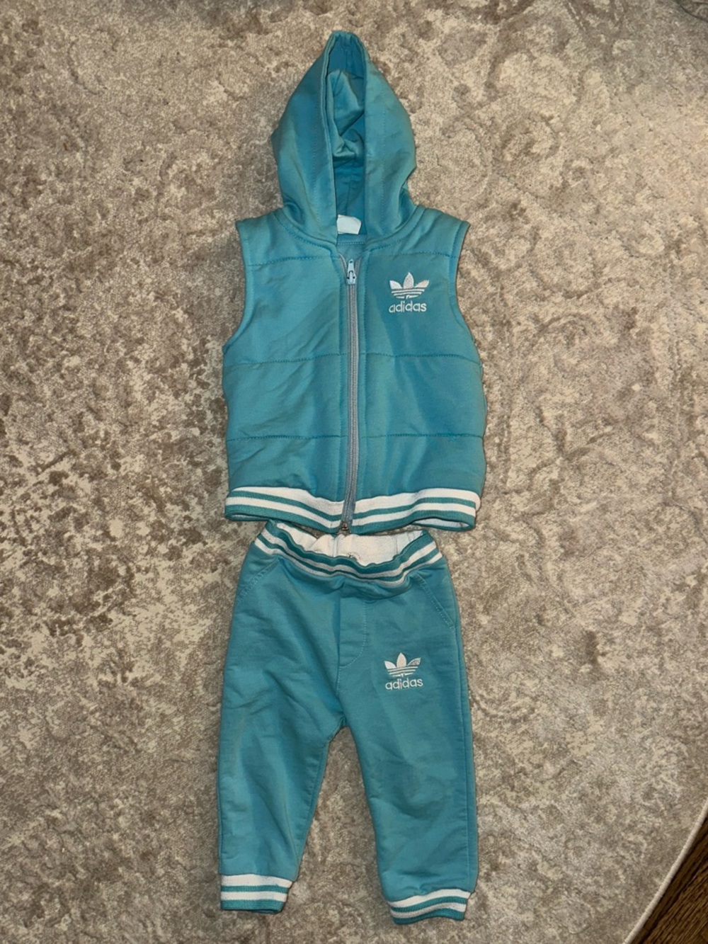 Kids Adidas Teal Blue Hooded Vest & Joggers Set